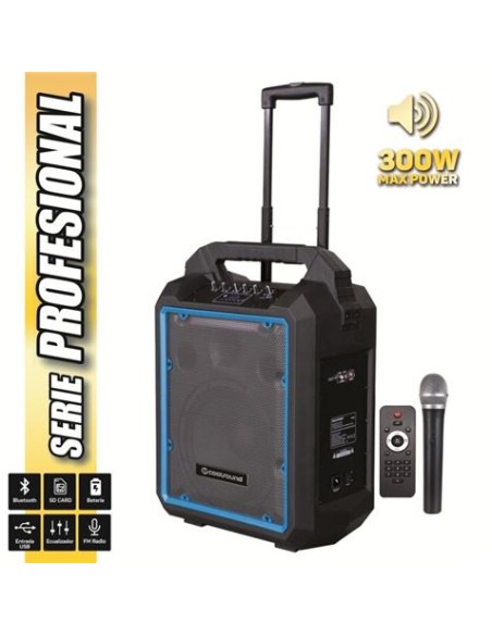 ALTAVOZ AUTOAMPLIFICADO PRO300 10\" 300W CON BATERIA + MICRO SERIE PRO COOLS
