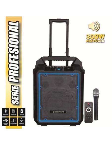 ALTAVOZ AUTOAMPLIFICADO PRO300 10\" 300W CON BATERIA + MICRO SERIE PRO COOLS