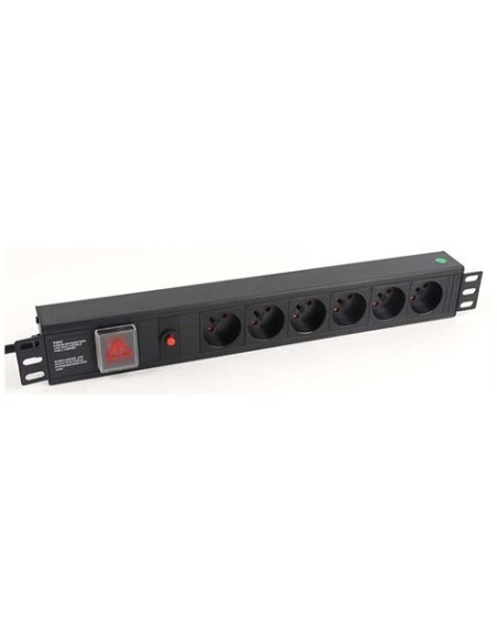 REGLETA ALUMINIO PDU RACK 19\" 6 TOMAS + INTERRUPTOR + FILTRO DE PROTECCION