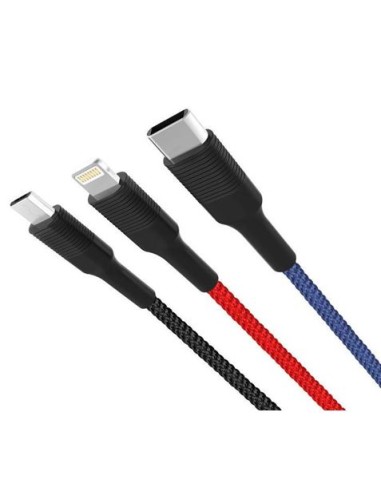 CABLE NB54 CARGA RAPIDA CORDON 3 EN 1 | MICRO + TIPO C + LIGHTNING A USB XO