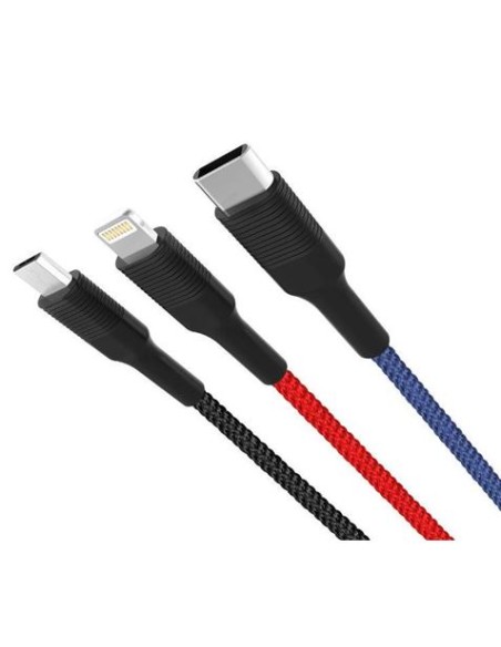 CABLE NB54 CARGA RAPIDA CORDON 3 EN 1 | MICRO + TIPO C + LIGHTNING A USB XO