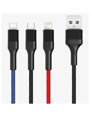 CABLE NB54 CARGA RAPIDA CORDON 3 EN 1 | MICRO + TIPO C + LIGHTNING A USB XO