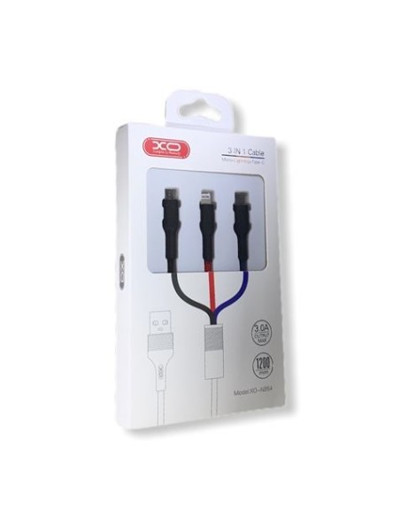 CABLE NB54 CARGA RAPIDA CORDON 3 EN 1 | MICRO + TIPO C + LIGHTNING A USB XO