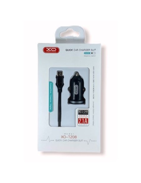 PACK CARGADOR MECHERO TZ08 2.1A + CABLE TIPO MICRO USB NEGRO XO