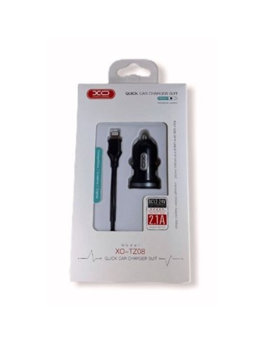 PACK CARGADOR MECHERO TZ08 2.1A + CABLE TIPO LIGHTNING NEGRO XO