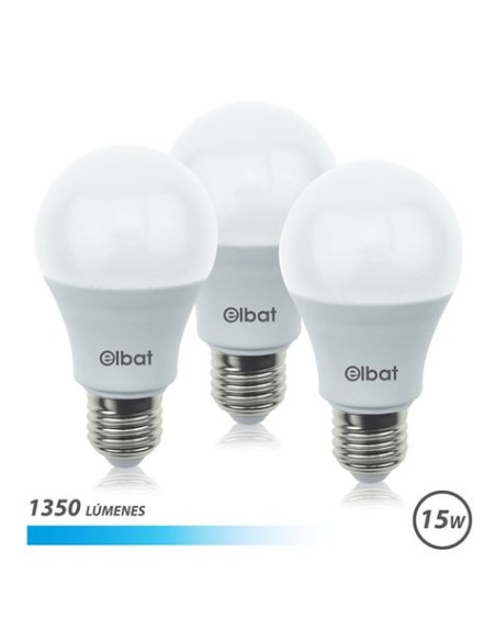 PACK 3 BOMBILLAS LED A60 | 15W | 1350LM | E27 | LUZ FRIA | ELBAT