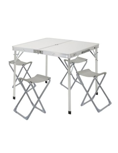 CONJUNTO MESA Y SILLAS PLEGABLES DE CAMPING BLANCA 86X80X70CM GRIS
