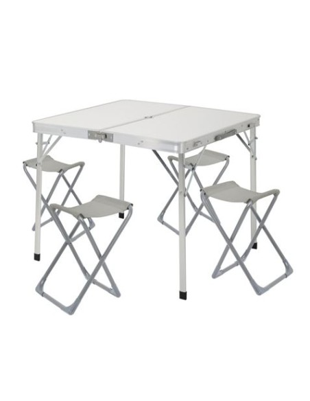 CONJUNTO MESA Y SILLAS PLEGABLES DE CAMPING BLANCA 86X80X70CM GRIS