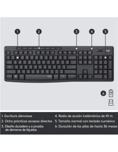 KIT TECLADO Y RATON WIRELESS SILENT TOUCH MK295 LOGITECH GRIS 2