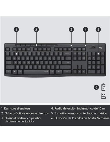 KIT TECLADO Y RATON WIRELESS SILENT TOUCH MK295 LOGITECH GRIS