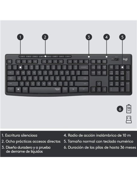 KIT TECLADO Y RATON WIRELESS SILENT TOUCH MK295 LOGITECH GRIS