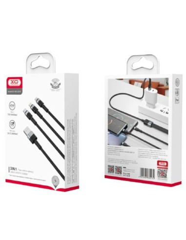 CABLE NBQ191 CARGA RAPIDA 40W 3 EN 1 | MICRO + TIPO C + LIGHTNING A USB XO