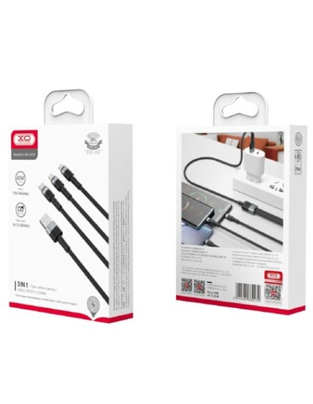 CABLE NBQ191 CARGA RAPIDA 40W 3 EN 1 | MICRO + TIPO C + LIGHTNING A USB XO
