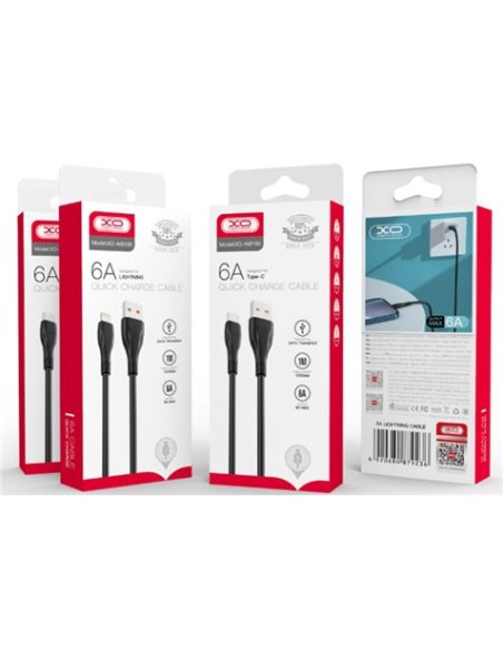 CABLE NB185 CARGA RAPIDA USB - LIGHTNING | 6A | 1 METRO | NEGRO XO